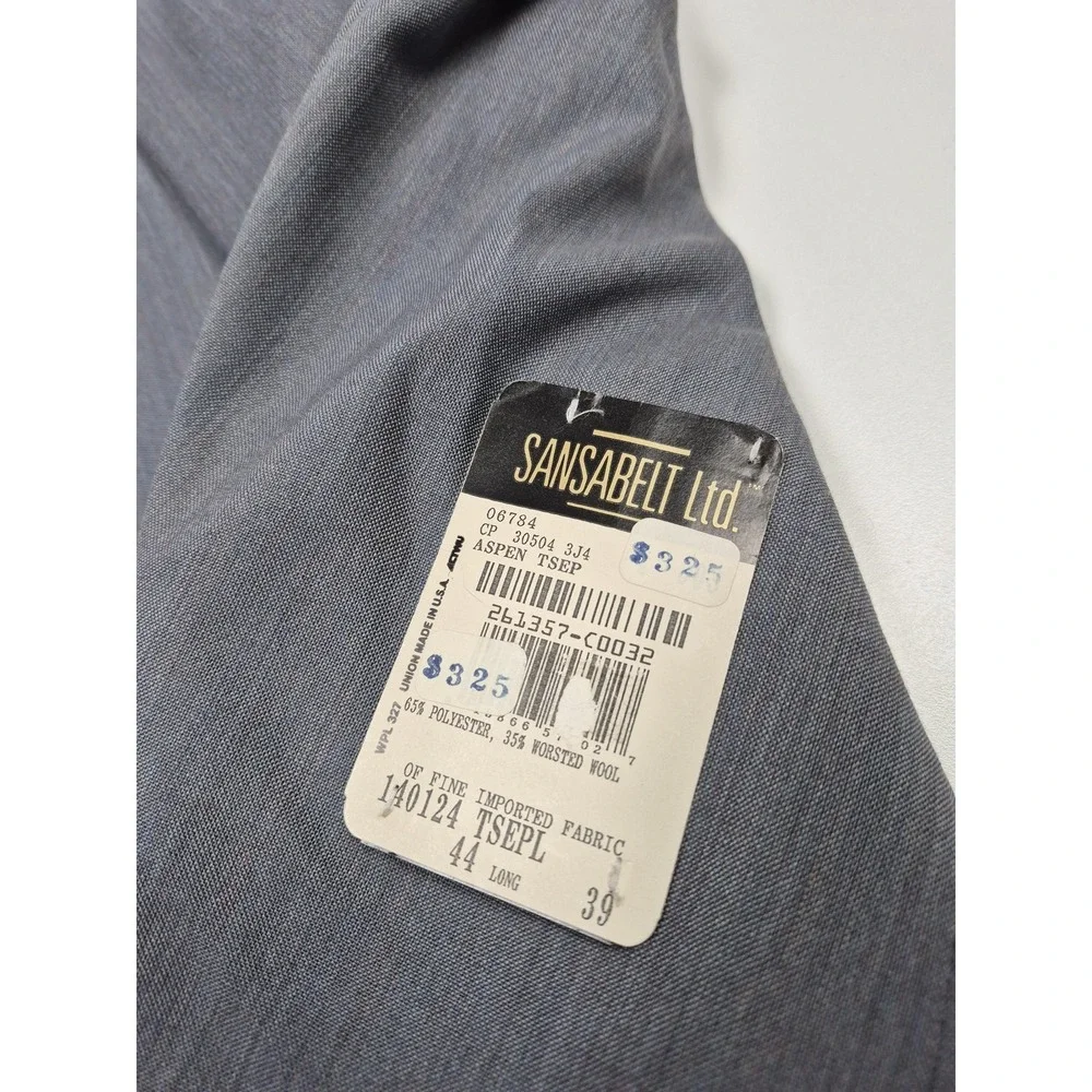 VTG Sansabelt Suit Mens 44 Gray Poly Wool 2 Piece 39x36 Elastic Waist USA NWT